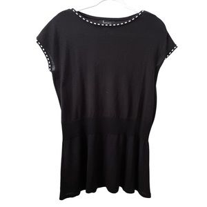 Jenny black sweater blouse‎ with contrast white ticking pattern